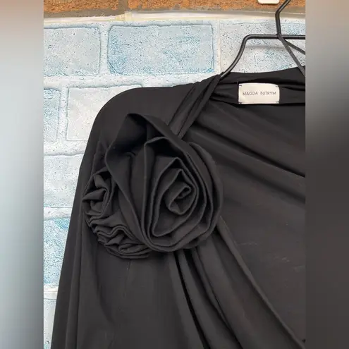 MAGDA BUTRYM Jersey Midi Dress With 3d Flower Applique size 34/4 Black