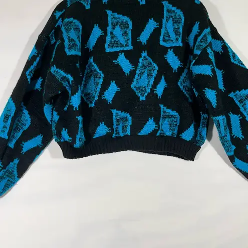 VTG 80s NICOLAS ALLEN CROP GEOMETRIC RETRO AESTHETIC PATTERN M BLACK/TEAL PREOWN Black Size M