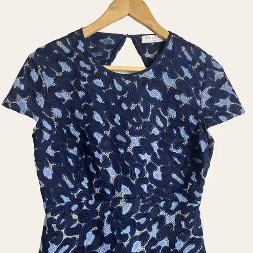Sandro Blue Embroidered Lace Jacquard Cap Sleeve A-Line Mini Dress Size 6