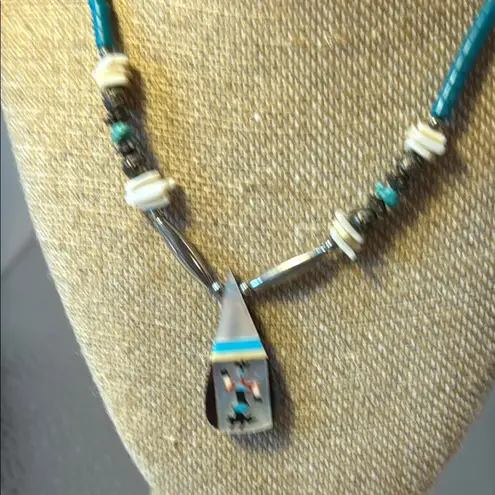 Elegant Liquid Sterling Silver and Turquoise Necklace Kachina Dancer
