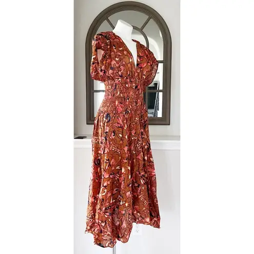 ALC Frank A.L.C. Lucia Floral V Neck Smocked Waist A-Line Midi Dress, Size 2 New w/Tag