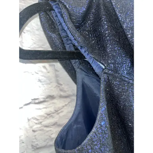 Rickie Freeman x Teri Jon Jacquard Blue Metallic Cocktail Dress Size 6 READ