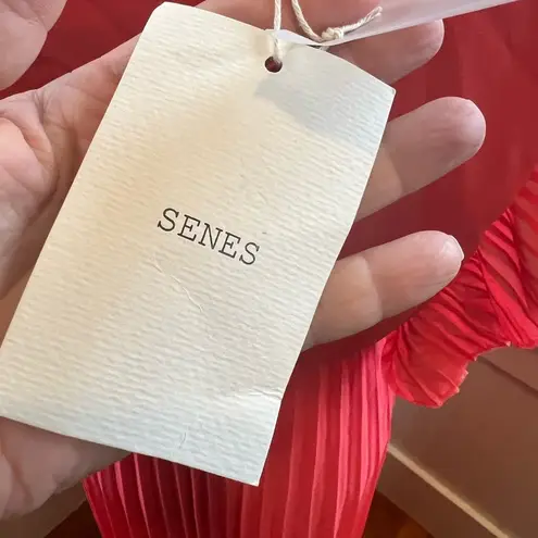 NWT Senes Paris Ruffle Maxi Dress Pleated Skirt Fits Medium Orange