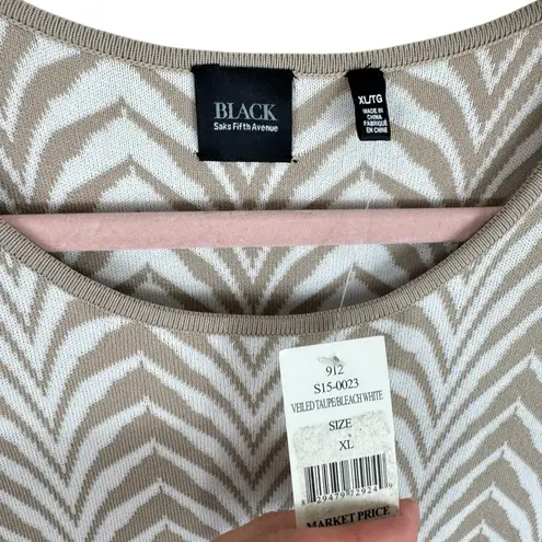 Black Saks Fifth Avenue NWT Tan Cream Cap Sleeve Knit Knee Length Dress Size XL