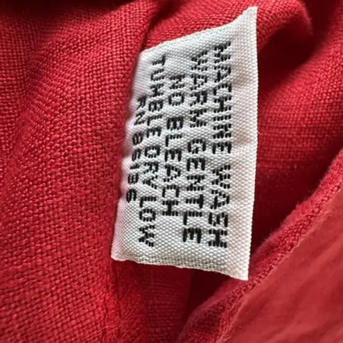 Bryn Walker Red Linen Oversized Lagenlook Pullover Tunic Blouse Ruffle Small