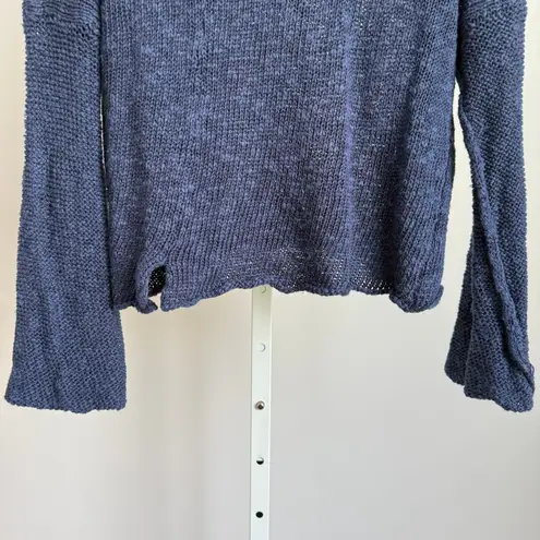 SKIF Handknit collar Sweater Open Knit Bell Sleeves Lagenlook Pullover One Size Blue Size undefined