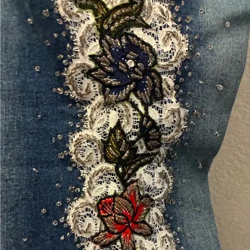 FITELLE PARIS Sonne Embellished Beaded Lacey Boot Cut Women's Jeans 30 Blue