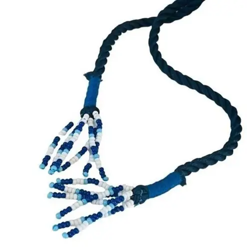 Farm Rio Blue Tile Beaded Flat Lace Up Sandals Blue NEW $260