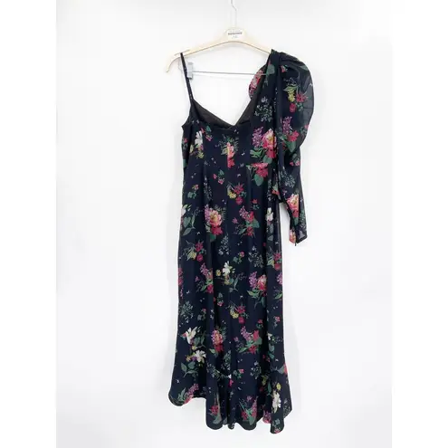 Amur Pasqualena Black Floral Print One Shoulder Ruffle High Low Dress Size 6