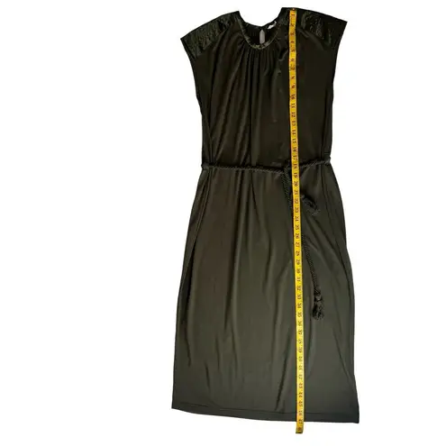 Heartloom  Rubie Satin Trim Belted Midi Dress in Olive Green Sz‎ M | Flowy Comfy