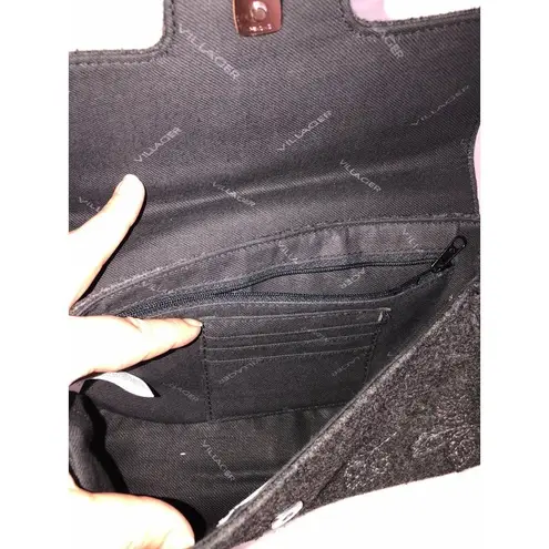 Villager Handbag Gray Textured Leaves Fabric Shoulder Bag Purse Fall Felted Liz Claiborne