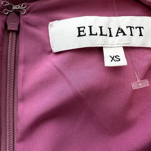 Elliatt Rita Mini Dress Deep V Ruffle Trim Satin Fitted 100% Viscose Pink XS