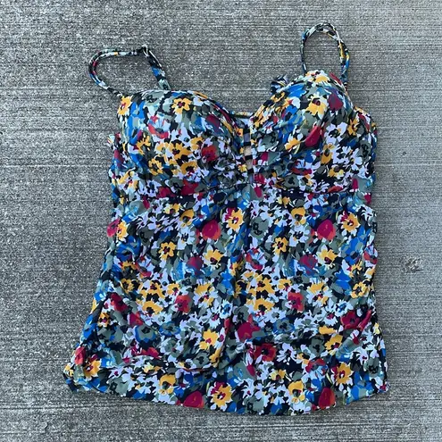 Cacique Swim High Rise Bikini Tie Front Tropical Black Yellow Floral 2 piece