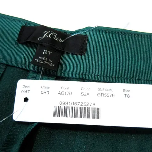 J.Crew NWT  High Rise Cigarette in Spicy Jade Green Satin Side Zip Pant 8T