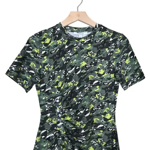 Derek Lam 10 Crosby Womens S Lucielle Camo Ruched Studded Midi Dress NEW