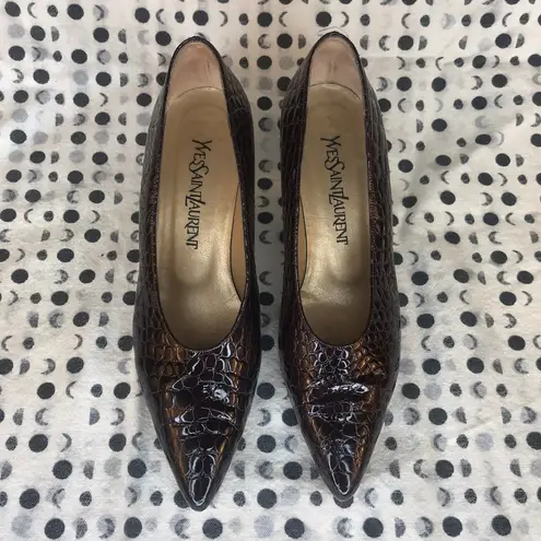 Saint Laurent Yves  Patent Leather Croc Heel Narrow