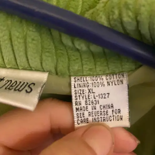 Newport News Vintage Green Corduroy Chore Coat Button Front Fall Winter jacket