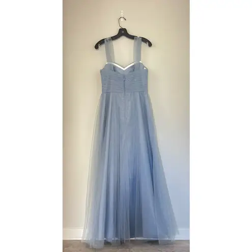 Azazie Pleated Bodice Sweetheart Neck Tulle Blue Maxi Bridesmaid Formal Dress 6
