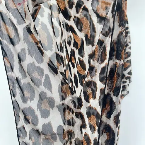 Jordan Taylor Oversized Mesh Leopard Print V-Neck Kaftan Tunic Top Size Medium