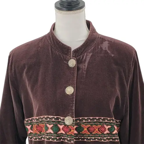 National Geographic Vintage Velvet Embroidered Coat Jacket Victorian Brown Large