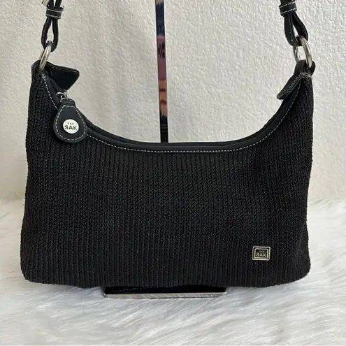 The Sak Woven Crochet Knit Black Shoulder Bag