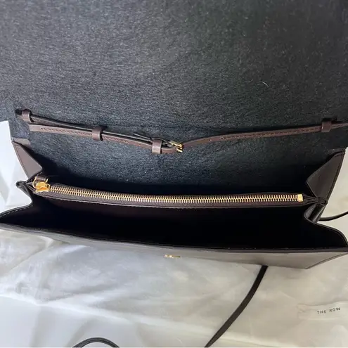 The Row Envelope Large Crossbody in Natural Nappa Saddle Leather Dark Brown