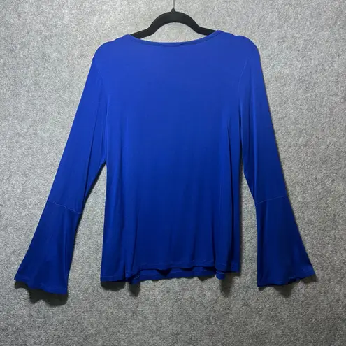 Jeanne pierre Blue Bell Sleeve Top Button Cuff Stretch Knit Scoop M