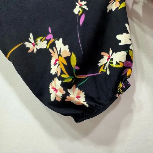 Shorts Romper Navy Blue Floral Print Wrap Front from ModCloth by Gilli Size L