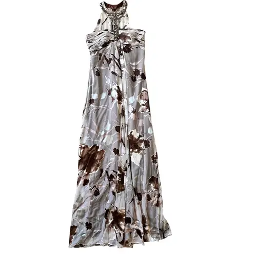 Cachet 90’s Y2K Silk Velvet Burnout Maxi Dress Beaded Whimsigoth Halter White Size 8