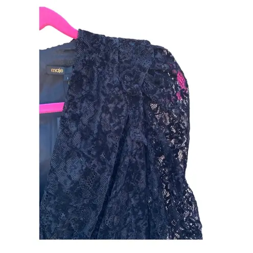 Maje Rimael Velvet Black Lace V Neck Mini Cocktail Dress NWT