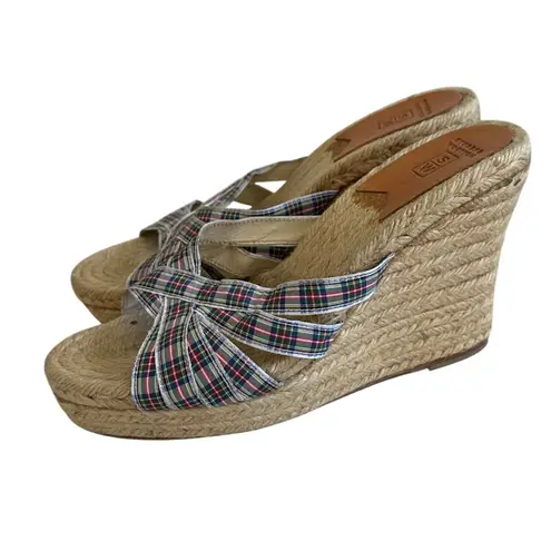 STUBBS & WOOTTON Plaid Spring Espadrille Wedges Sandals Size 40 / US 10 Blue