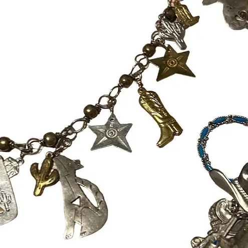 Vintage Pididdly Cowboy Western Texicana Charm Necklace Brooch Earrings Set Gold