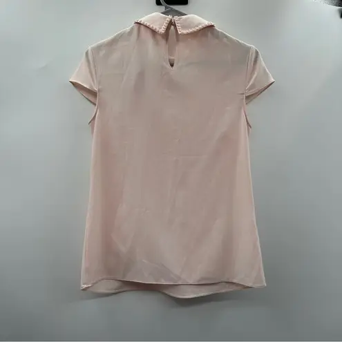 Catherine Malandrino Light Pink Collared Bead Embellishment Short Sleeve Top XS