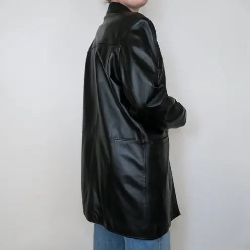 Cabela's Vintage 90s Cabela’s Black Leather Blazer Trench Coat