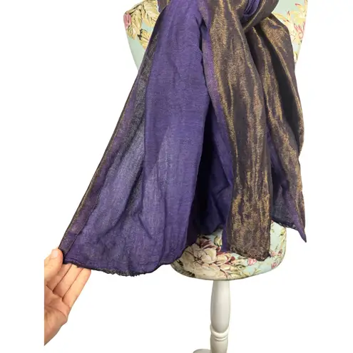 Fraas Wool Metallic Woven Wide Scarf Wrap Purple Gold Made in Germany Luxury