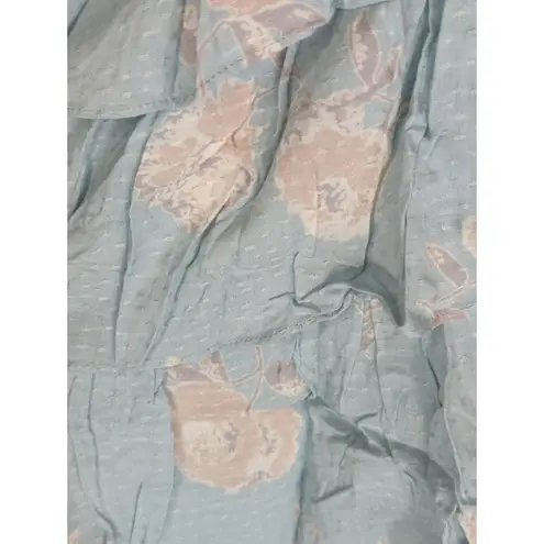 Milkweed Floral Tiered Ruffle Mini Dress Mint Blue Medium NWT Cottage Prairie