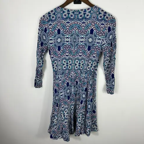 Cotton Express Express Wrap Mini Dress Women XS Paisley Boho Chic Festival Indie Hippie Fairy