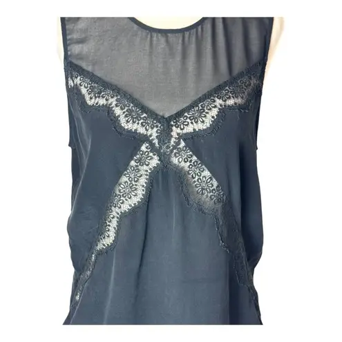 Sandro Shirt Women Small Black Sheer Bodice Lace Detail Top Whimsigoth Gothic