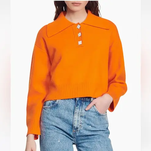 Sandro Menton Jewel Button Crop Polo Sweater- New