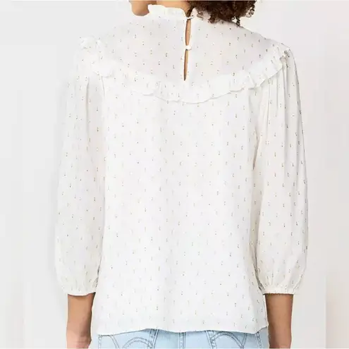 Draper James NTM: RSVP Clip Dot White & Gold Mockneck Blouse NWT Size Large - Image 16