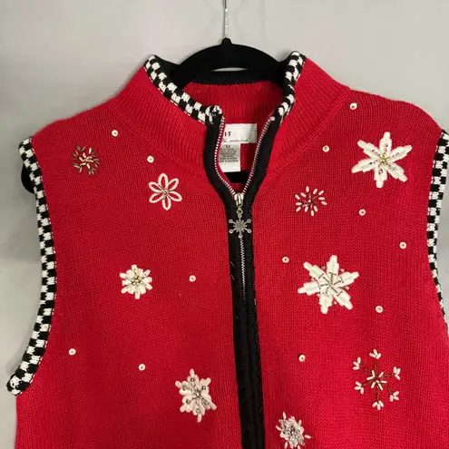 Women’s Ugly Christmas Sweater Vest Terrier Dogs Size Medium Ramie Cotton Tacky Red