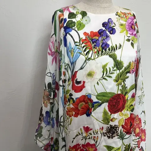 Fiore Capri Sz M Dress Silk Shift Poncho Kaftan Floral Italy Resort Luxe Women’s White Size M