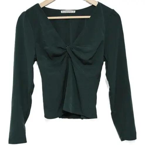 Abercrombie & Fitch  Emerald Green Knot Front Long Sleeve V-Neck Blouse Size S thumbnail 1