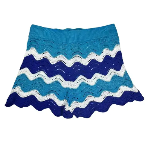 Beach Riot Crochet Knit Short Multicolor Wave Pattern Blue White Aqua Size M NWT