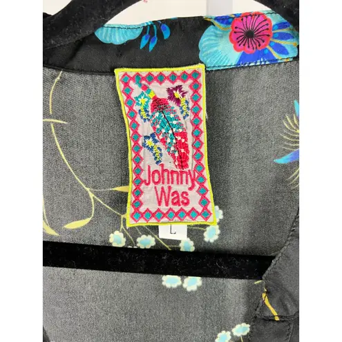 Johnny Was Lentino Floral Embroidered Bell Sleeve Silk Tunic Top Sz. L Fairy