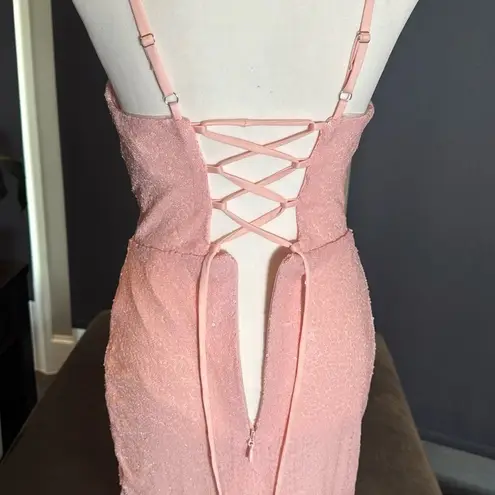 Women’s Pink Sequined Short Homecoming Party Dress Ruffle Hem CorsetBack Size 4