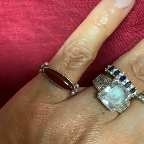 Elegant Vintage Sterling Silver and Red Gemstone Ring