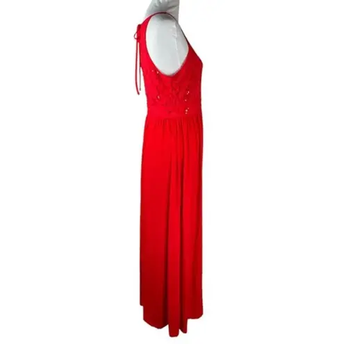 Candalite Lace Bodice Floor Length Dress Red Size Large