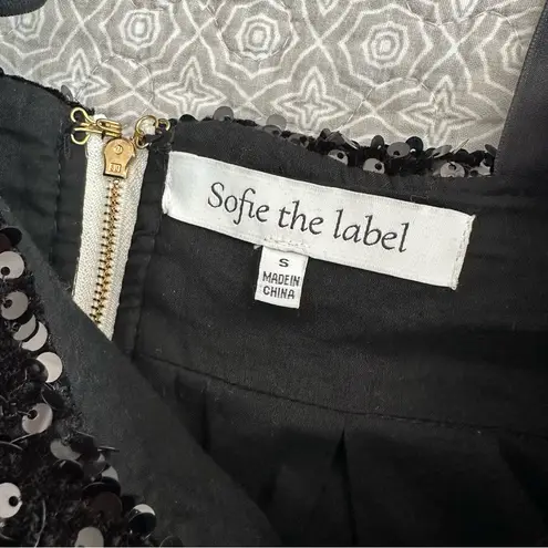 Sofie The Label Black & White Houndstooth Sequins Velvet Bow Mini Dress Size S