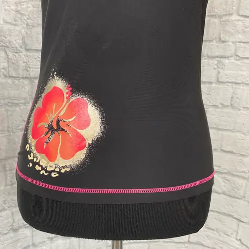 Hobie pullover swim shirt with side floral shimmer design black & pink M